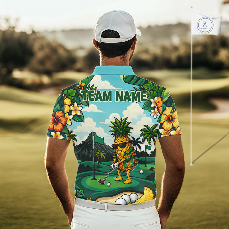 Funny Pineapple Golfer Monstera Tropical Polo Shirts Custom Golf Team Outfits Golf Gifts