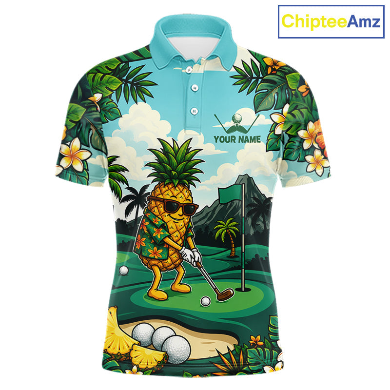 Funny Pineapple Golfer Monstera Tropical Polo Shirts Custom Golf Team Outfits Golf Gifts