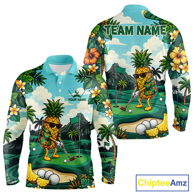 Funny Pineapple Golfer Monstera Tropical Polo Shirts Custom Golf Team Outfits Golf Gifts