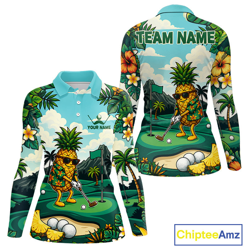 Funny Pineapple Golfer Monstera Tropical Polo Shirts Custom Golf Team Outfits Golf Gifts