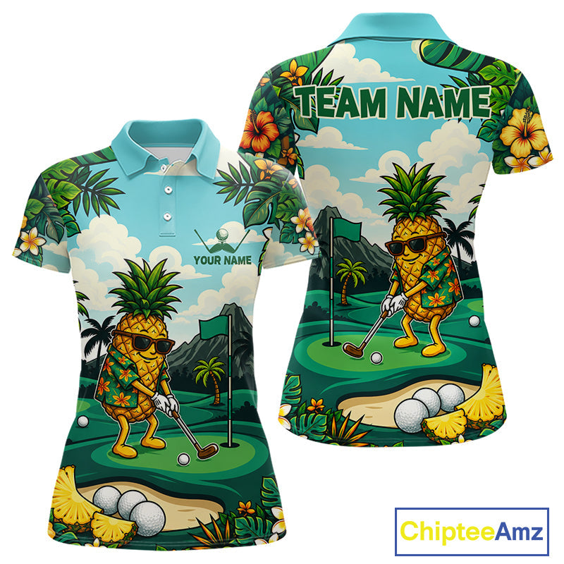Funny Pineapple Golfer Monstera Tropical Polo Shirts Custom Golf Team Outfits Golf Gifts