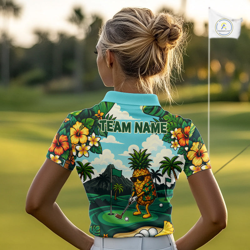 Funny Pineapple Golfer Monstera Tropical Polo Shirts Custom Golf Team Outfits Golf Gifts