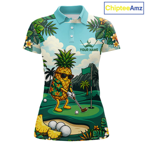 Funny Pineapple Golfer Monstera Tropical Polo Shirts Custom Golf Team Outfits Golf Gifts