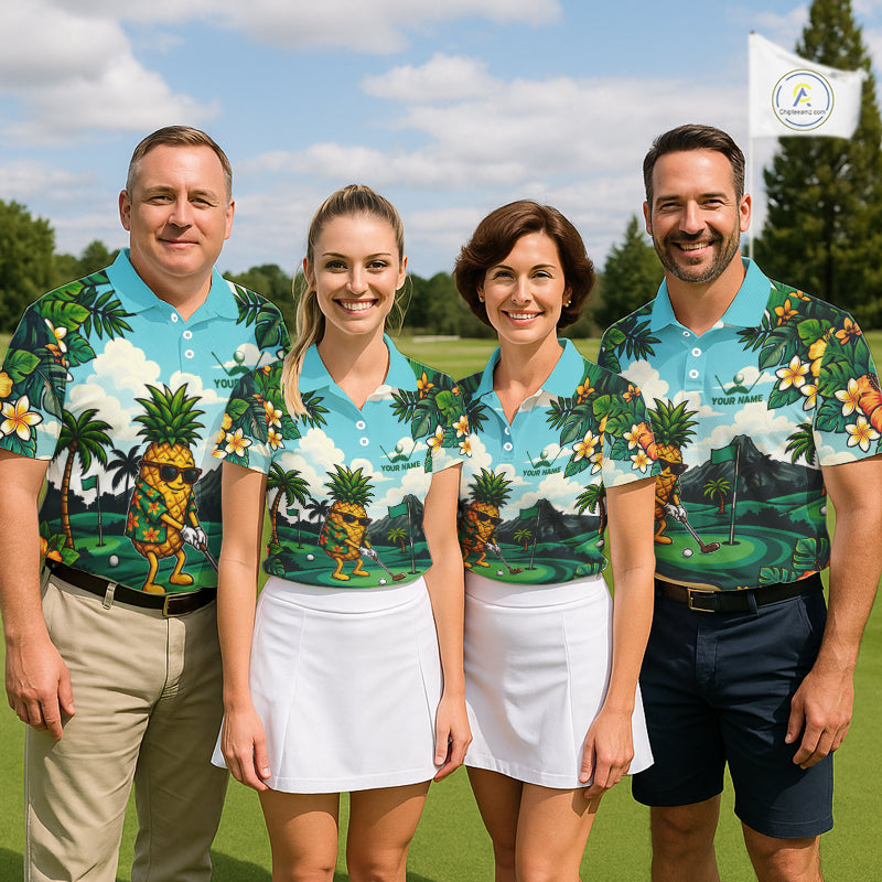 Funny Pineapple Golfer Monstera Tropical Polo Shirts Custom Golf Team Outfits Golf Gifts