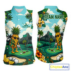 Funny Pineapple Golfer Monstera Tropical Sleeveless Polo Shirts Custom Golf Team Outfits Golf Gifts