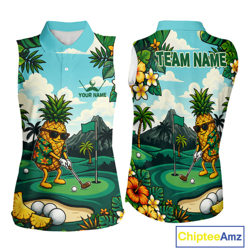 Funny Pineapple Golfer Monstera Tropical Sleeveless Polo Shirts Custom Golf Team Outfits Golf Gifts