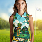 Funny Pineapple Golfer Monstera Tropical Sleeveless Polo Shirts Custom Golf Team Outfits Golf Gifts