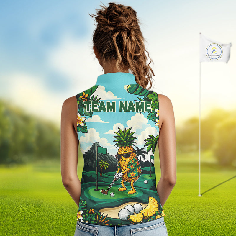Funny Pineapple Golfer Monstera Tropical Sleeveless Polo Shirts Custom Golf Team Outfits Golf Gifts