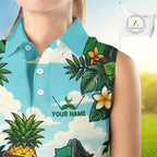 Funny Pineapple Golfer Monstera Tropical Sleeveless Polo Shirts Custom Golf Team Outfits Golf Gifts