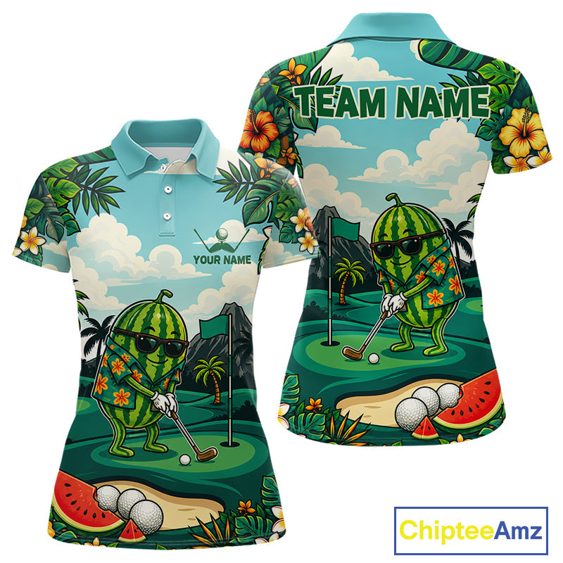 Funny Watermelon Golfer Monstera Tropical Polo Shirts Custom Golf Team Outfits Golf Gifts