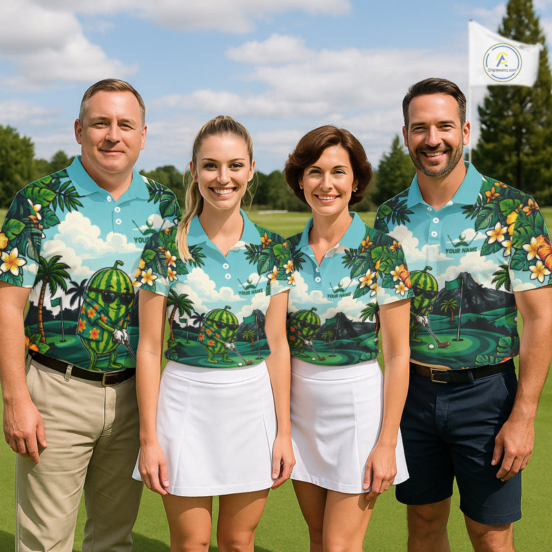 Funny Watermelon Golfer Monstera Tropical Polo Shirts Custom Golf Team Outfits Golf Gifts