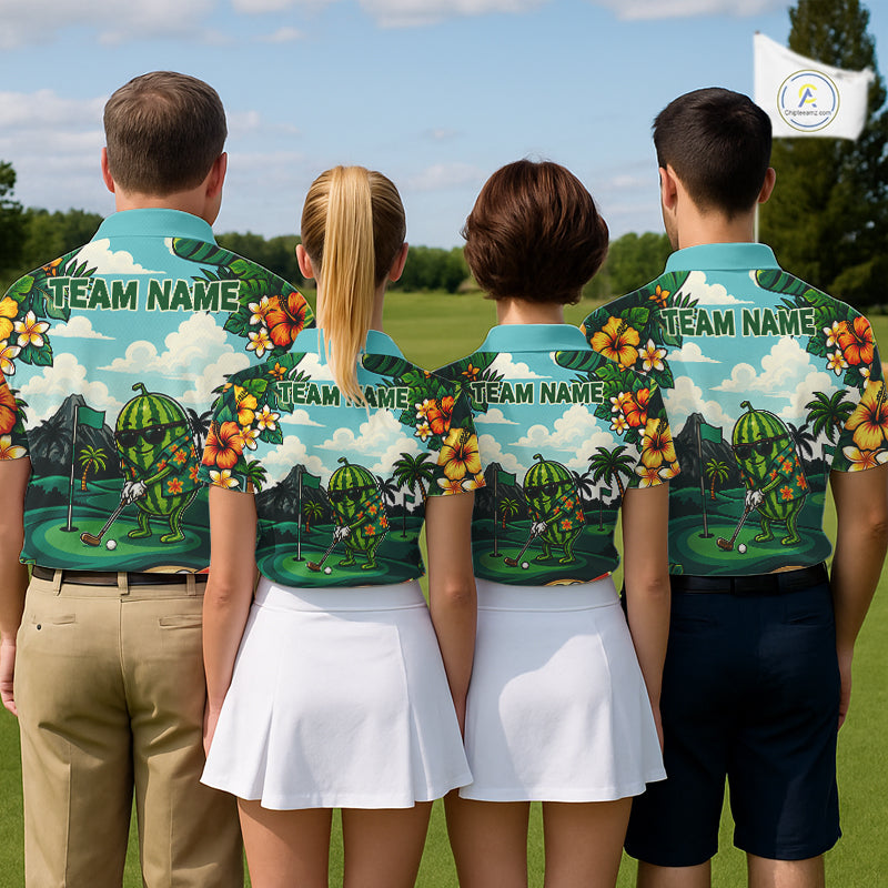 Funny Watermelon Golfer Monstera Tropical Polo Shirts Custom Golf Team Outfits Golf Gifts