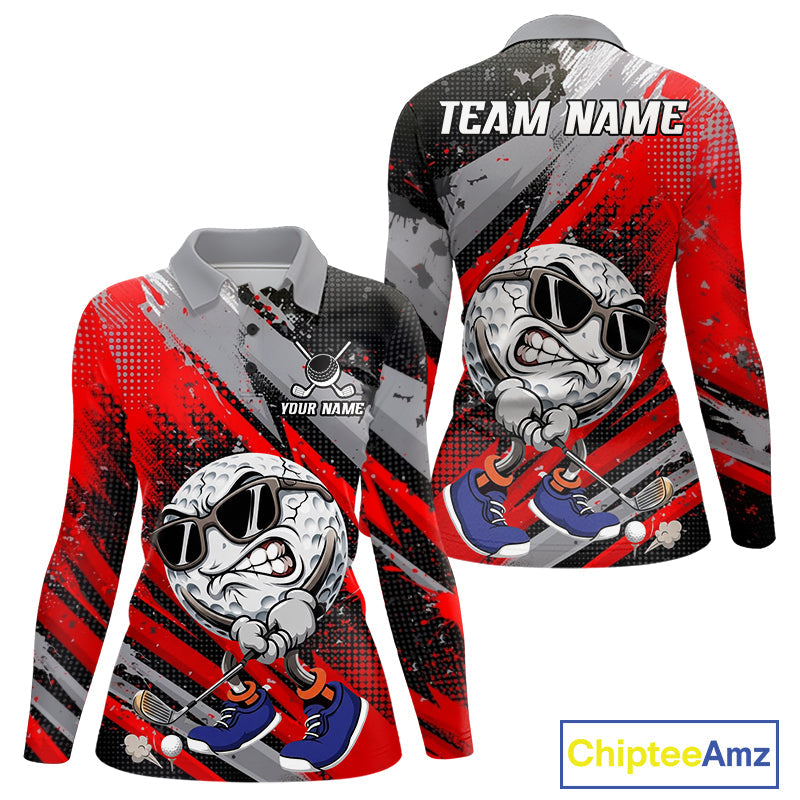 Funny Golfer Golf Polo Shirts Custom Red And Grey Grunge Golf Team Outfits Golf Gifts