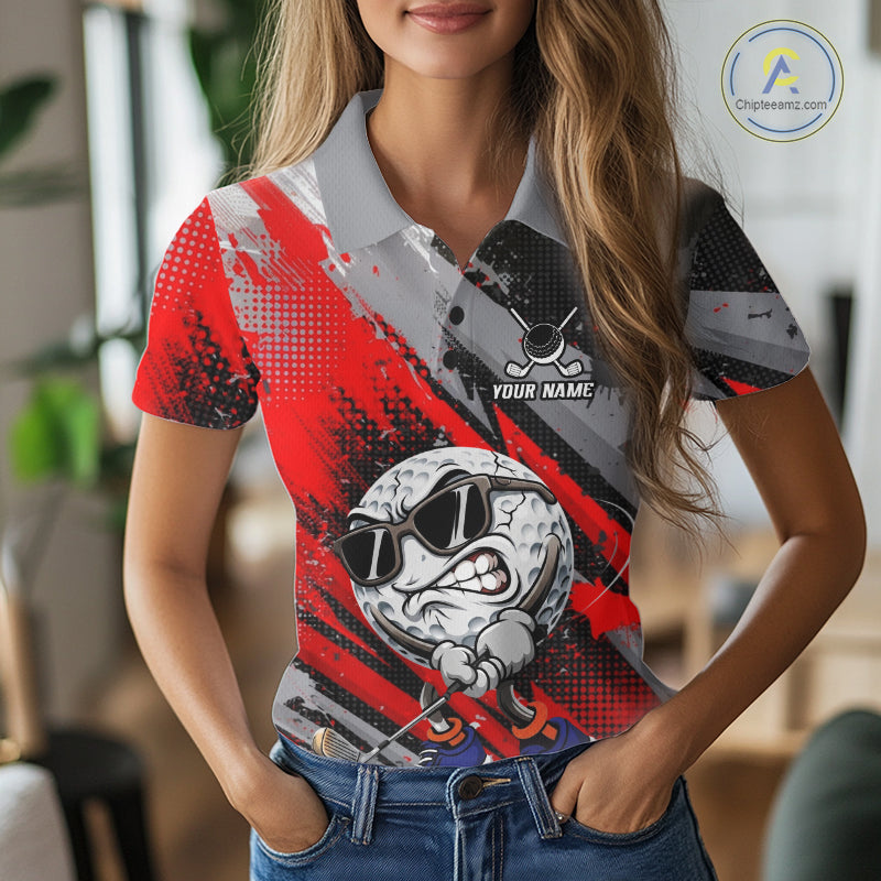 Funny Golfer Golf Polo Shirts Custom Red And Grey Grunge Golf Team Outfits Golf Gifts