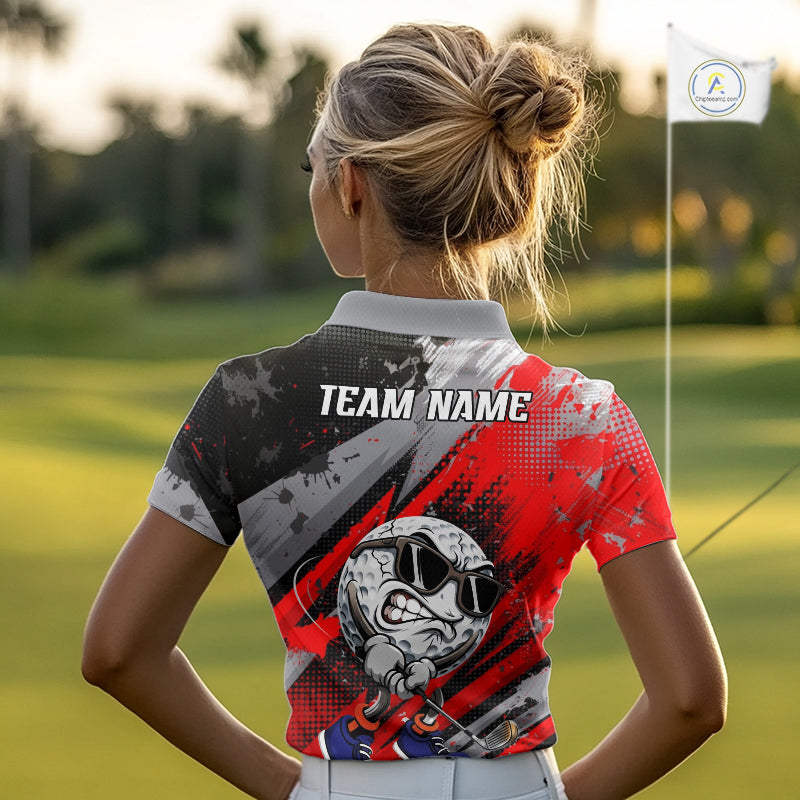 Funny Golfer Golf Polo Shirts Custom Red And Grey Grunge Golf Team Outfits Golf Gifts