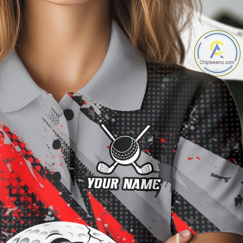 Funny Golfer Golf Polo Shirts Custom Red And Grey Grunge Golf Team Outfits Golf Gifts