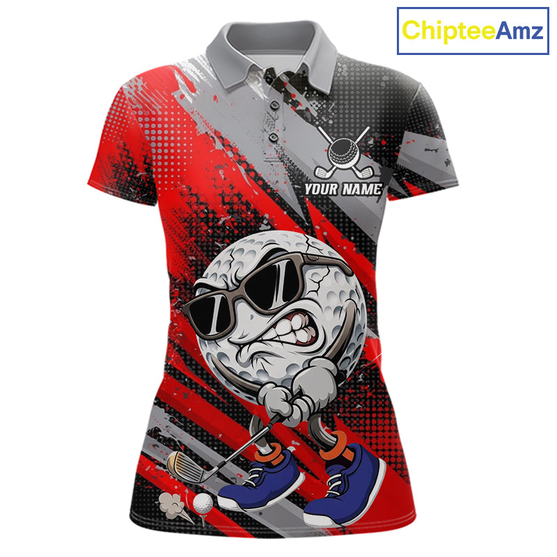 Funny Golfer Golf Polo Shirts Custom Red And Grey Grunge Golf Team Outfits Golf Gifts
