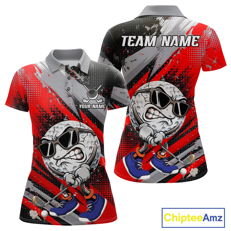 Funny Golfer Golf Polo Shirts Custom Red And Grey Grunge Golf Team Outfits Golf Gifts