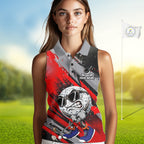 Funny Golfer Golf Sleeveless Polo Shirts Custom Red And Grey Grunge Golf Team Outfits Golf Gifts