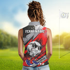 Funny Golfer Golf Sleeveless Polo Shirts Custom Red And Grey Grunge Golf Team Outfits Golf Gifts