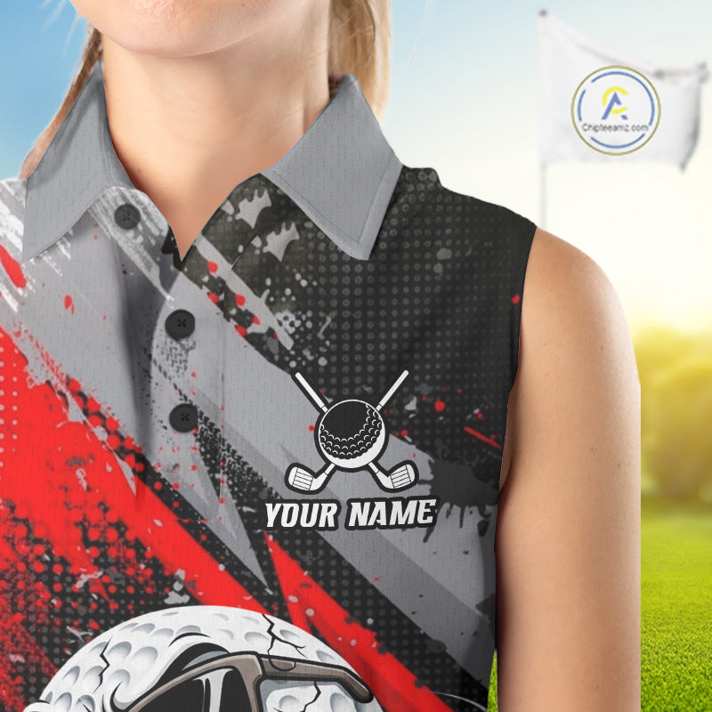 Funny Golfer Golf Sleeveless Polo Shirts Custom Red And Grey Grunge Golf Team Outfits Golf Gifts