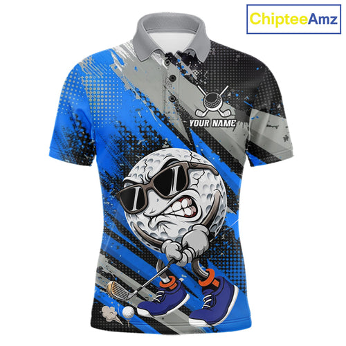 Funny Golfer Golf Polo Shirts Custom Blue And Grey Grunge Golf Team Outfits Golf Gifts