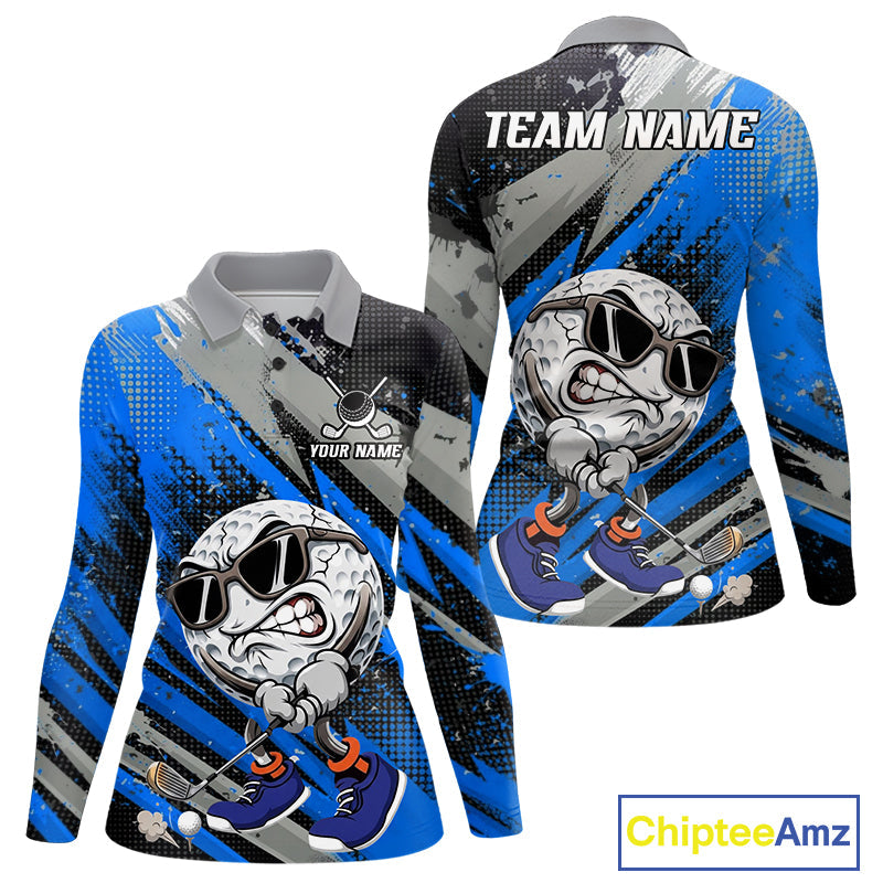 Funny Golfer Golf Polo Shirts Custom Blue And Grey Grunge Golf Team Outfits Golf Gifts