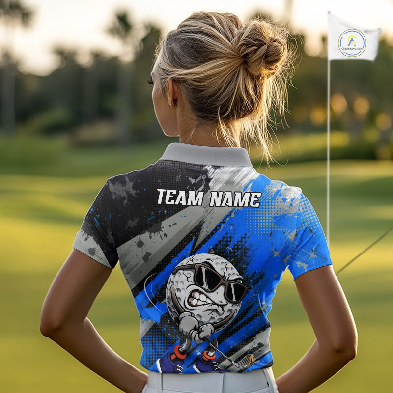 Funny Golfer Golf Polo Shirts Custom Blue And Grey Grunge Golf Team Outfits Golf Gifts