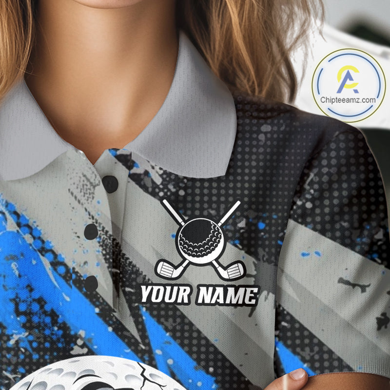 Funny Golfer Golf Polo Shirts Custom Blue And Grey Grunge Golf Team Outfits Golf Gifts