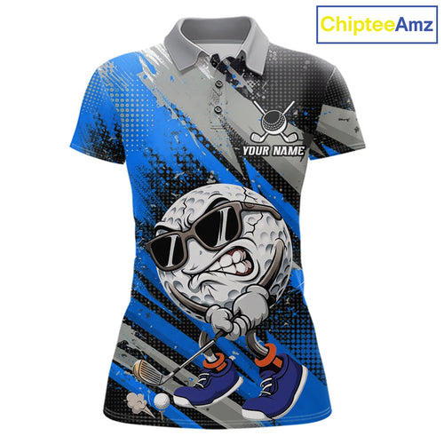 Funny Golfer Golf Polo Shirts Custom Blue And Grey Grunge Golf Team Outfits Golf Gifts
