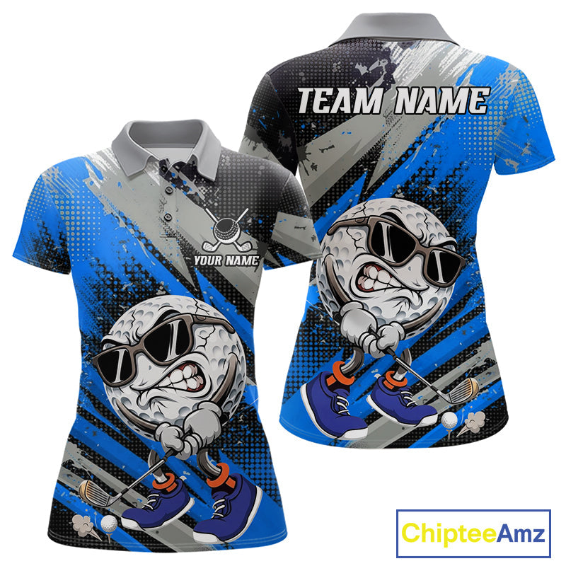 Funny Golfer Golf Polo Shirts Custom Blue And Grey Grunge Golf Team Outfits Golf Gifts