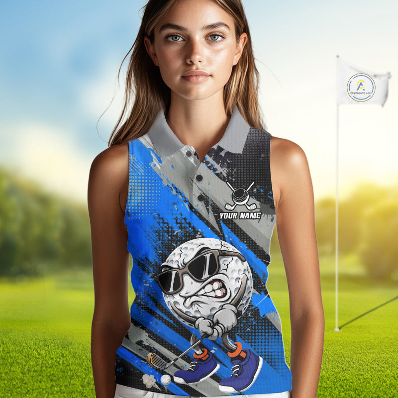 Funny Golfer Golf Sleeveless Polo Shirts Custom Blue And Grey Grunge Golf Team Outfits Golf Gifts