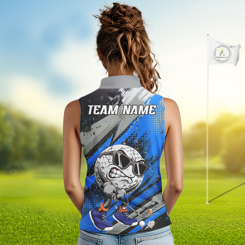 Funny Golfer Golf Sleeveless Polo Shirts Custom Blue And Grey Grunge Golf Team Outfits Golf Gifts