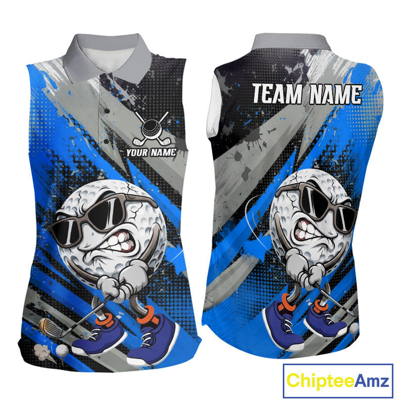 Funny Golfer Golf Sleeveless Polo Shirts Custom Blue And Grey Grunge Golf Team Outfits Golf Gifts