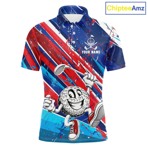 Funny Golfer Blue And Red Golf Polo Shirts Custom Golf Team Outfits Golf Gifts