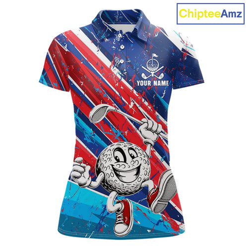 Funny Golfer Blue And Red Golf Polo Shirts Custom Golf Team Outfits Golf Gifts