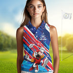 Funny Parrot Golfer Blue & Red Golf Sleeveless Polo Shirts Custom Parrot Golf Team Outfit Golf Gifts