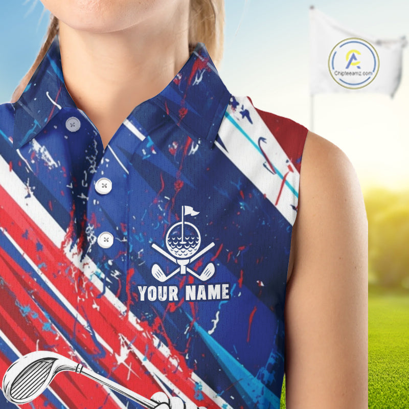 Funny Parrot Golfer Blue & Red Golf Sleeveless Polo Shirts Custom Parrot Golf Team Outfit Golf Gifts