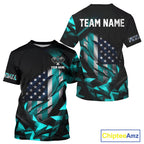 Custom Black & Turquoise Patriotic Pickleball T-Shirt US Flag Pickleball Jerseys