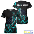 Custom Black & Turquoise Patriotic Pickleball T-Shirt US Flag Pickleball Jerseys