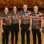 Fire & Gun Retro Bowling Polo 1/4-Zip Shirt Personalized US Flag Cowboy Skull Bowling Jersey