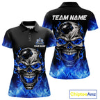 Custom Thunder Blue & Silver Skull Bowling Ball Shirt Bowling Team 1/4-Zip Polo Jersey
