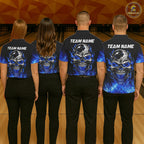 Custom Thunder Blue & Silver Skull Bowling Ball Shirt Bowling Team 1/4-Zip Polo Jersey