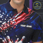 Cracked US Flag Bowling Polo 1/4-Zip Shirt Custom American Flag Strike Apparel Bowling Jersey