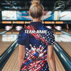 Cracked US Flag Bowling Polo 1/4-Zip Shirt Custom American Flag Strike Apparel Bowling Jersey