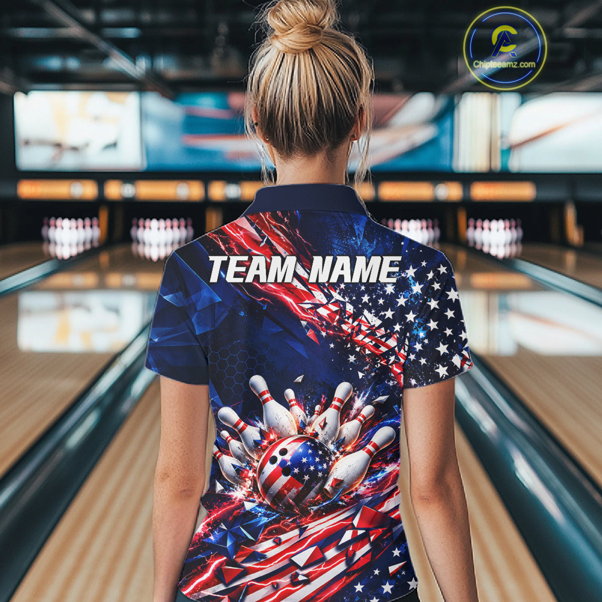 Cracked US Flag Bowling Polo 1/4-Zip Shirt Custom American Flag Strike Apparel Bowling Jersey