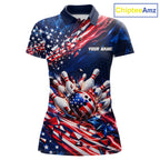 Cracked US Flag Bowling Polo 1/4-Zip Shirt Custom American Flag Strike Apparel Bowling Jersey