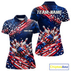 Cracked US Flag Bowling Polo 1/4-Zip Shirt Custom American Flag Strike Apparel Bowling Jersey