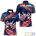 Cracked US Flag Bowling Polo 1/4-Zip Shirt Custom American Flag Strike Apparel Bowling Jersey