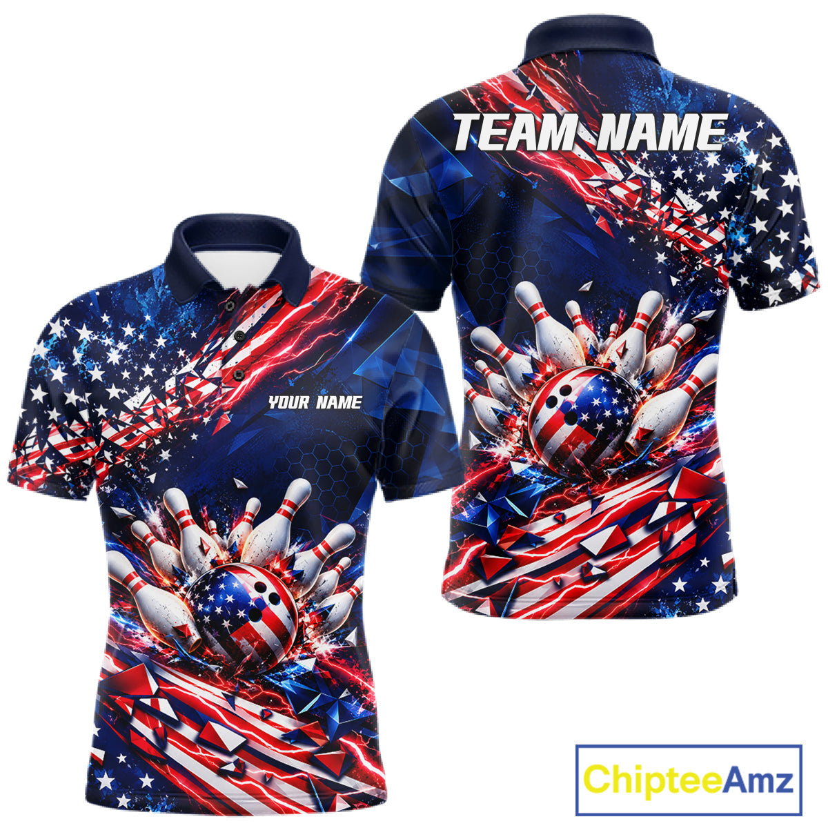 Cracked US Flag Bowling Polo 1/4-Zip Shirt Custom American Flag Strike Apparel Bowling Jersey